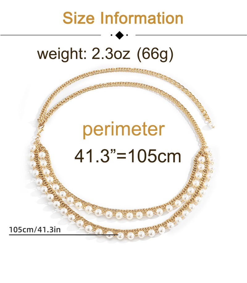 MODRSA Gold Chain Belt Gold Chain Belts for Women Gold Belt Chain Plus Size Womens Belts for Dress Layered Gold Chain Belt for Women Pearl Waist Chain - Image 3